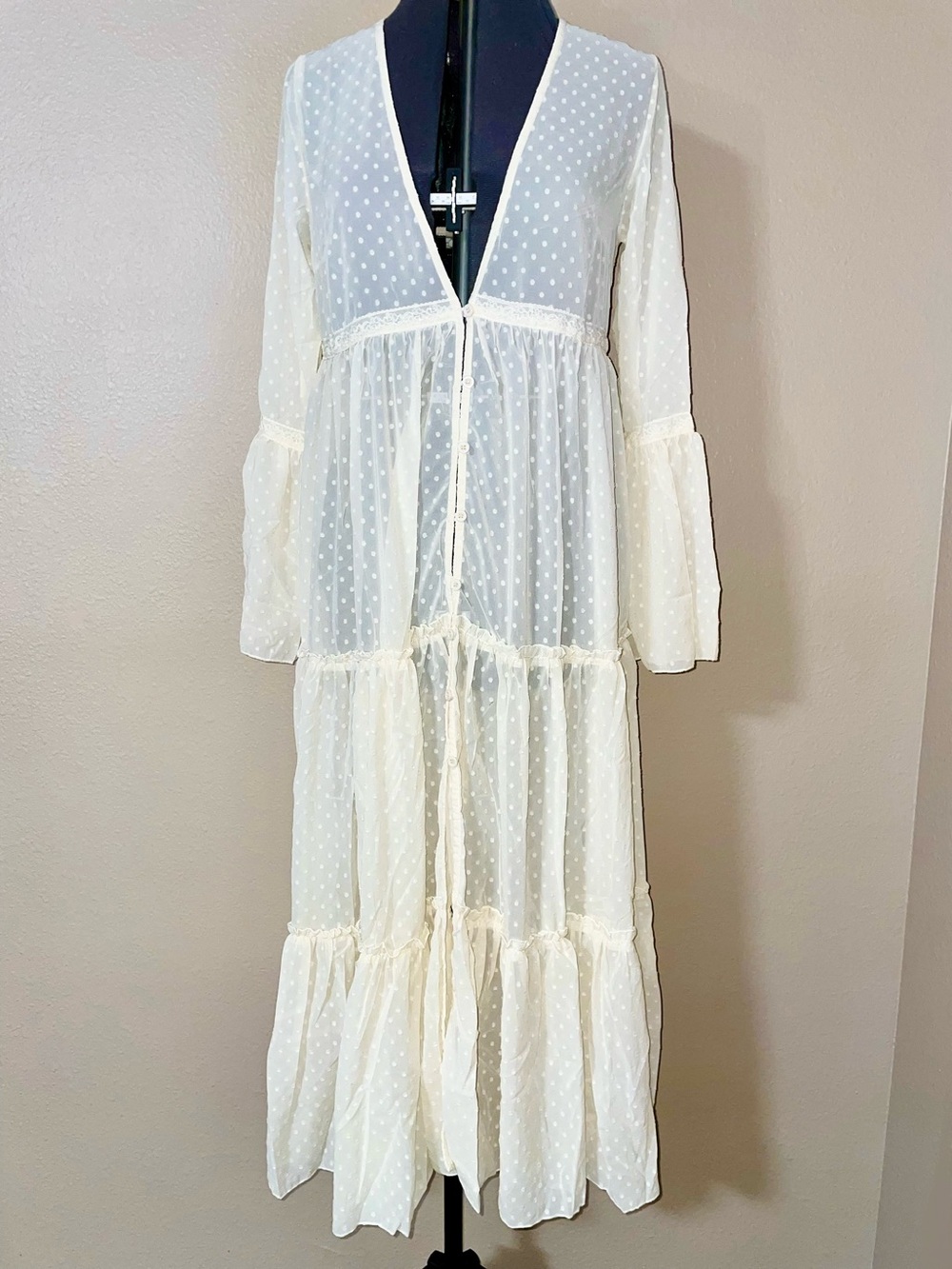 L&B Ivory Sheer Swiss Dot Maxi Duster